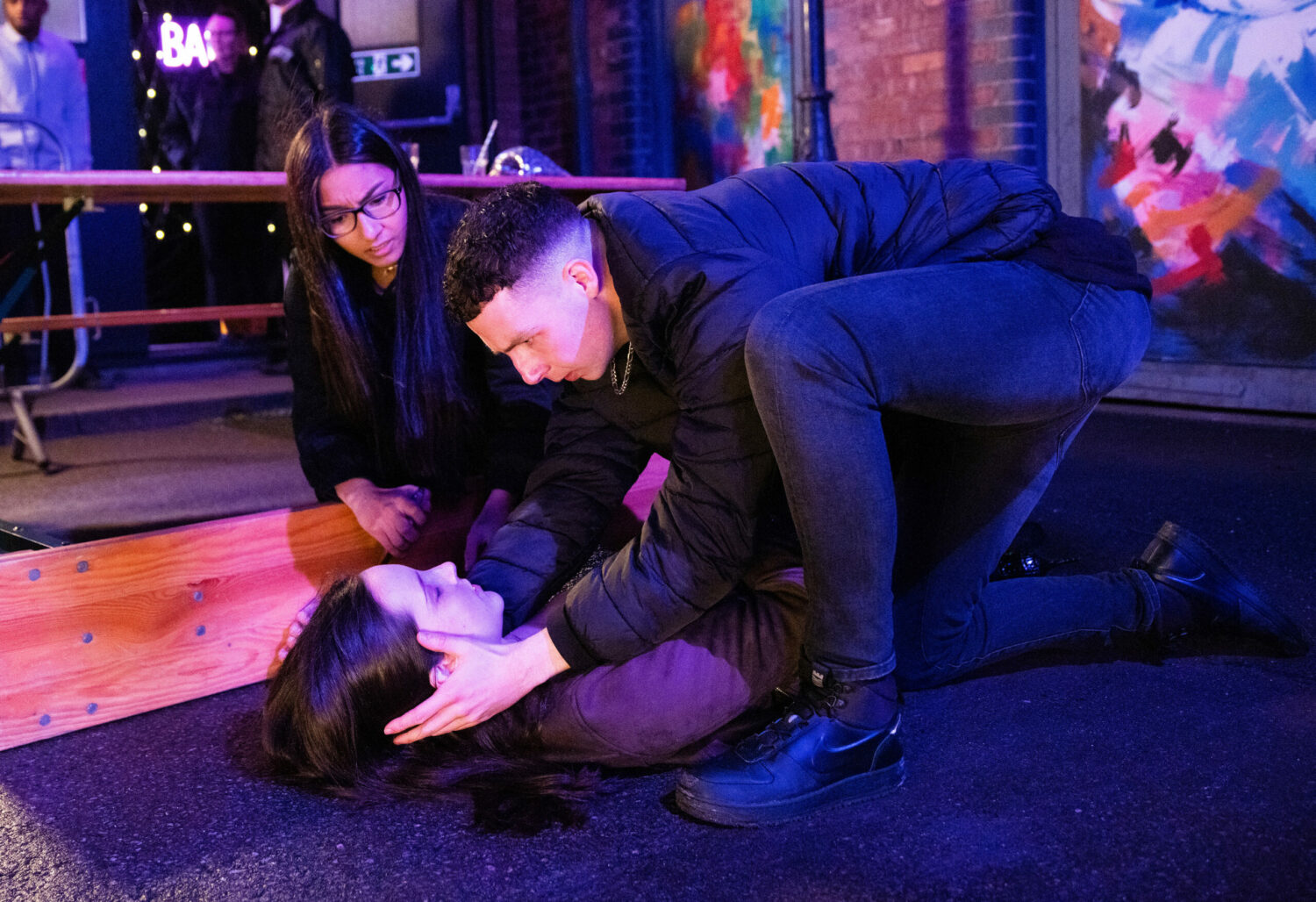 Coronation Street 14 Feb Amy becomes woozy and collapses as Jacob yells at Asha to call an ambulance