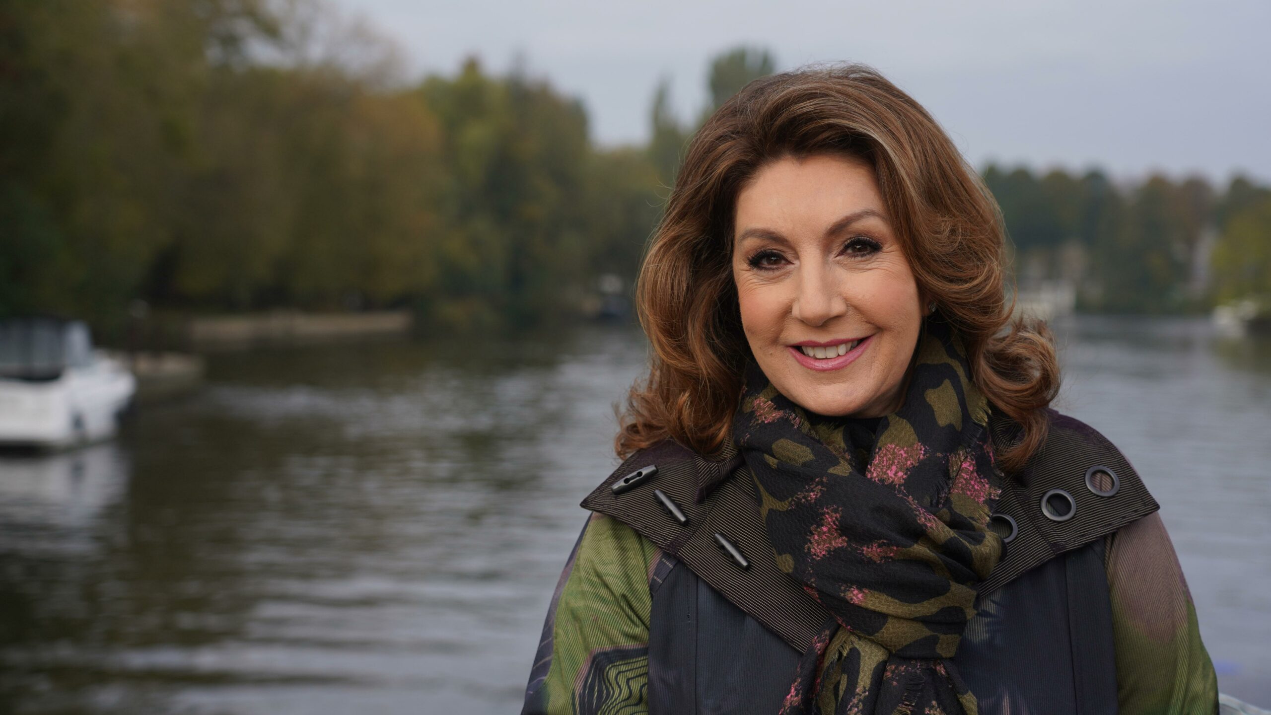 Jane McDonald smiles to the camera as she presents her new series on Yorkshire on Channel 5
