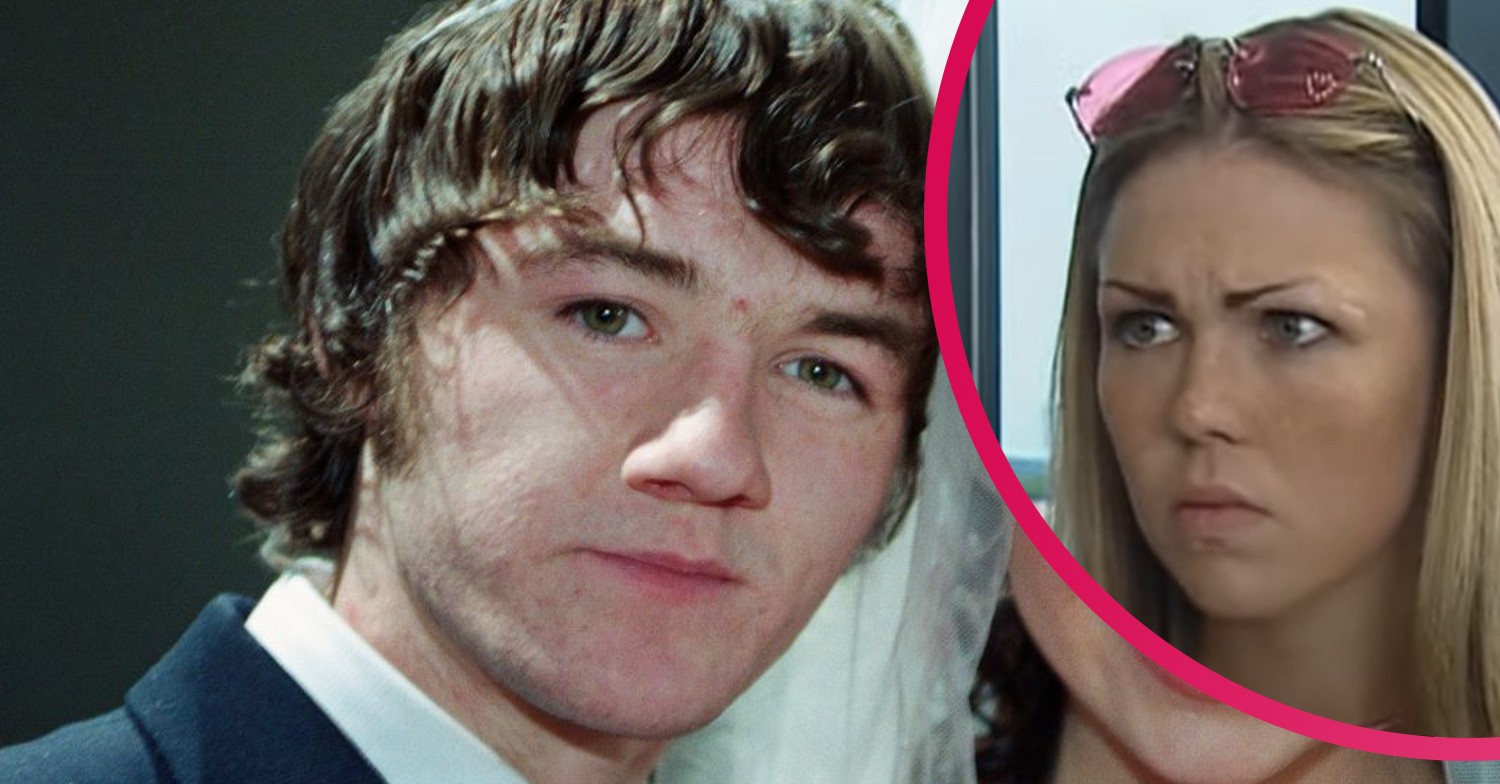 Emmerdale Roy Glover smiles as he marries Kelly Windsor who is cross when he dumps her