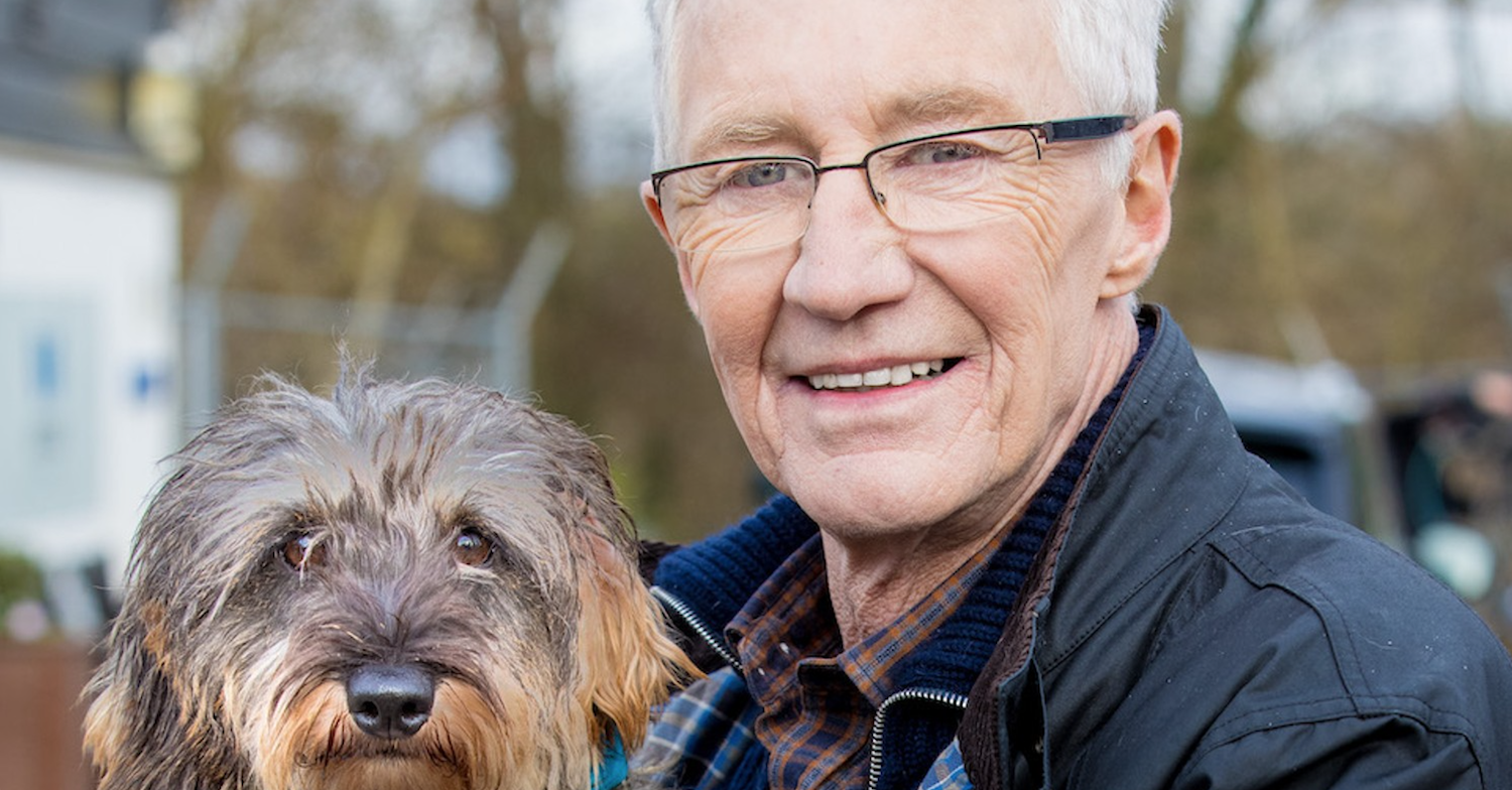 Paul O'Grady smiles as he makes another new four-legged friend on For The Love Of Dogs