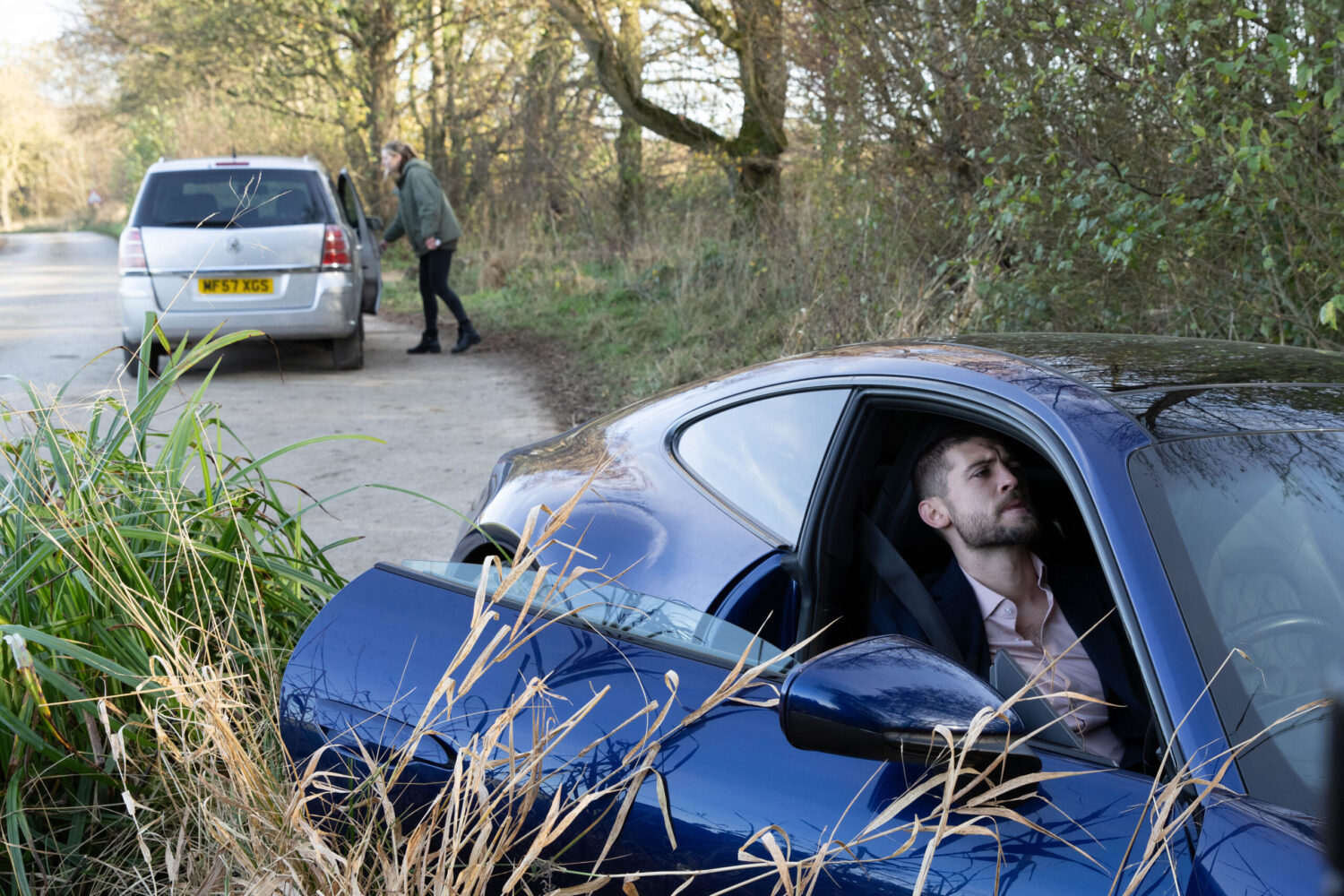 Joe in parked car on Emmerdale