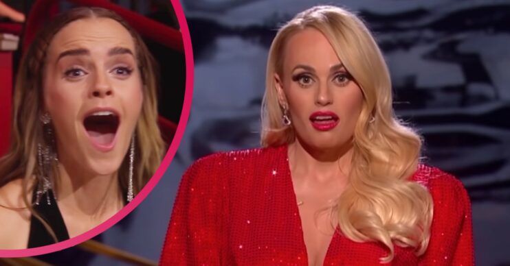 Rebel Wilson hosting the BAFTAS 2022 as Emma Watson looks shocked