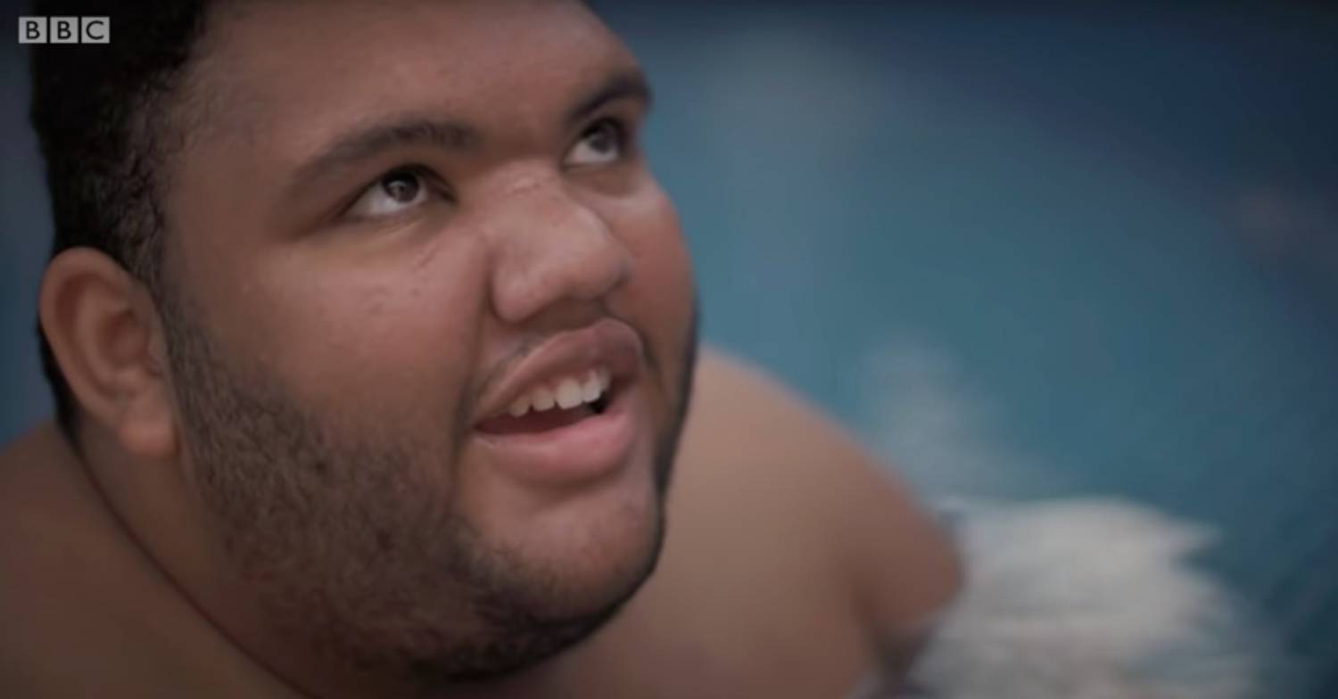 Harvey Price in a swimming pool
