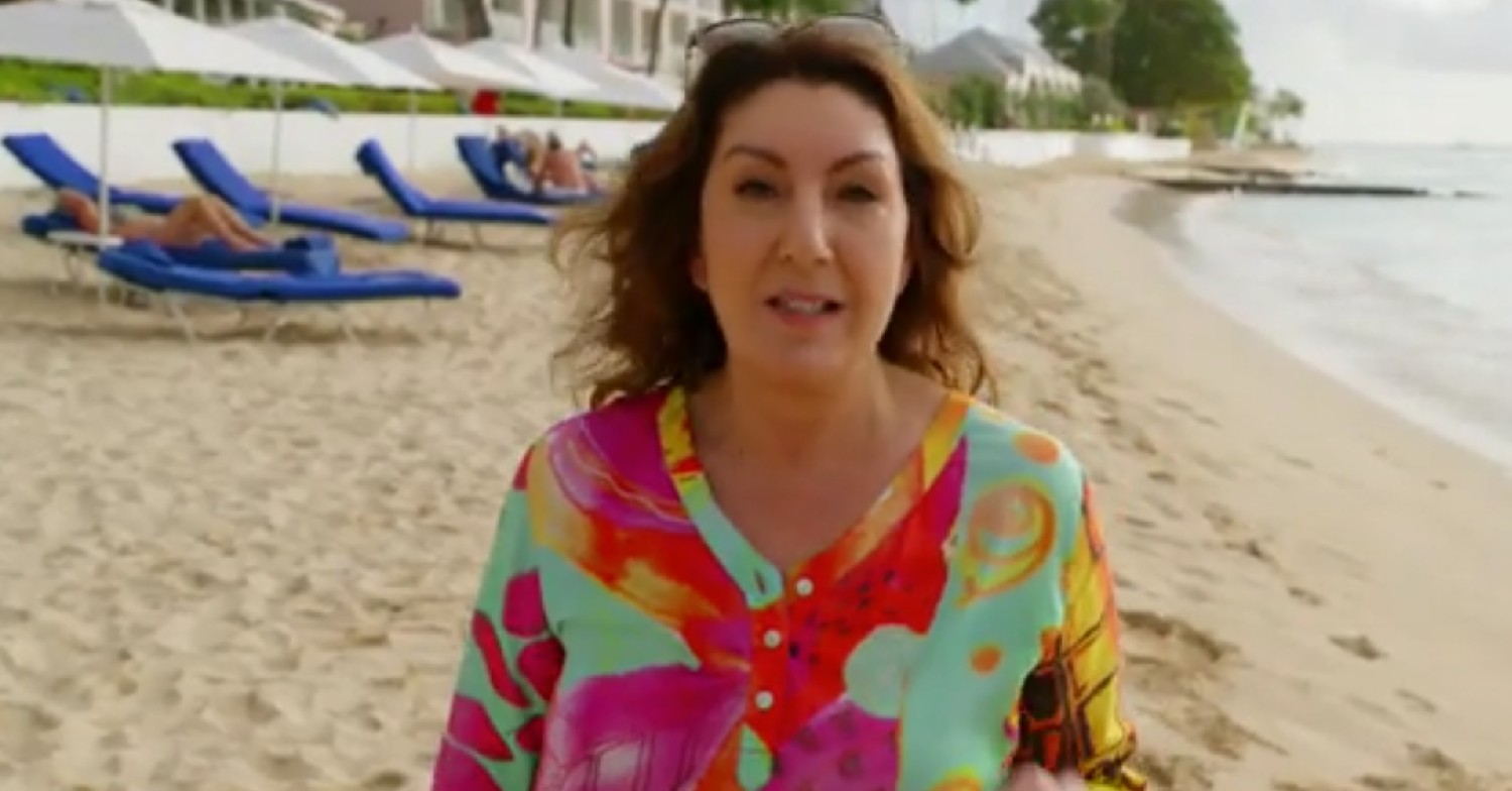 Jane McDonald on the beach on her Channel 5 show Holidaying with Jane McDonald