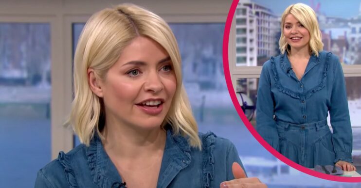 Holly Willoughby wears denim skirt and top on This Morning today