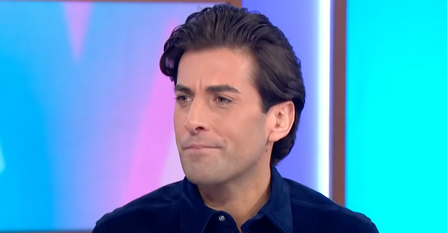 TOWIE star James 'Arg' Argent wearing navy frowning on Loose Women