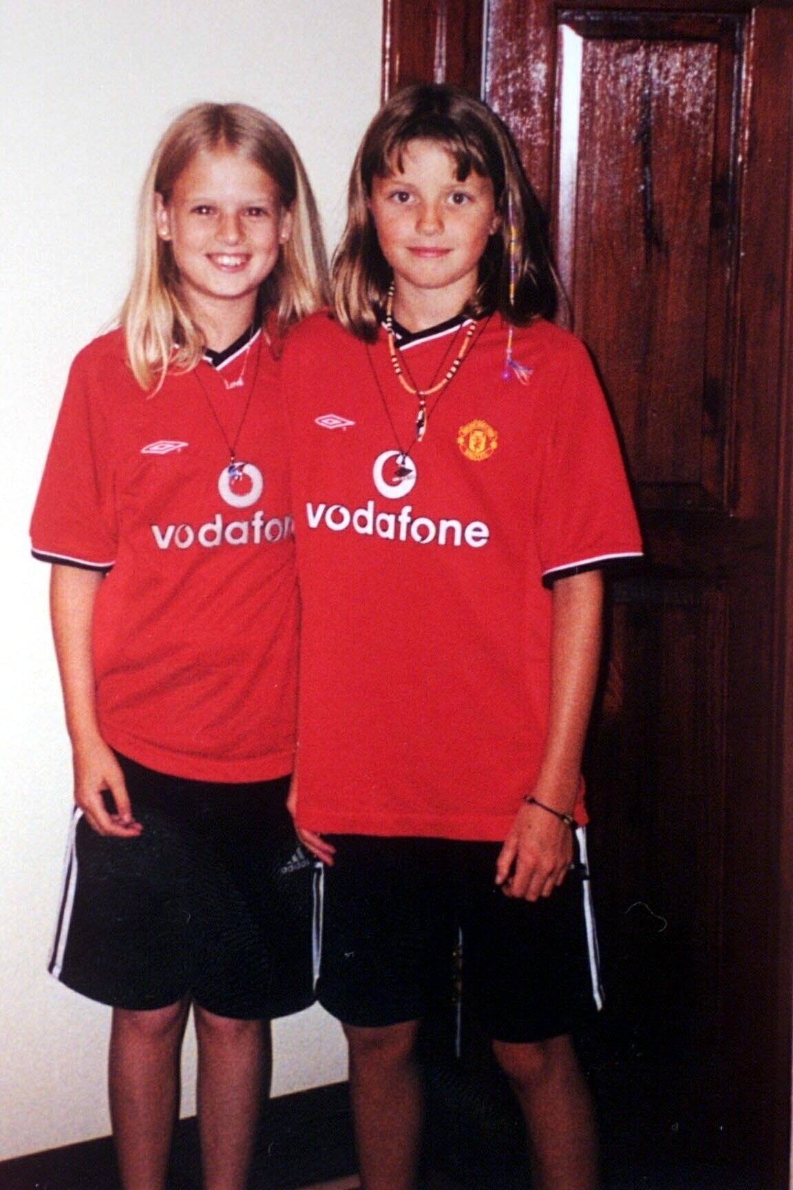 Holly and Jessica in Man Utd shirts