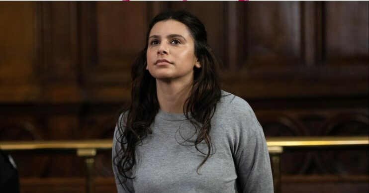 Meena looking smug as she stands in court in Emmerdale