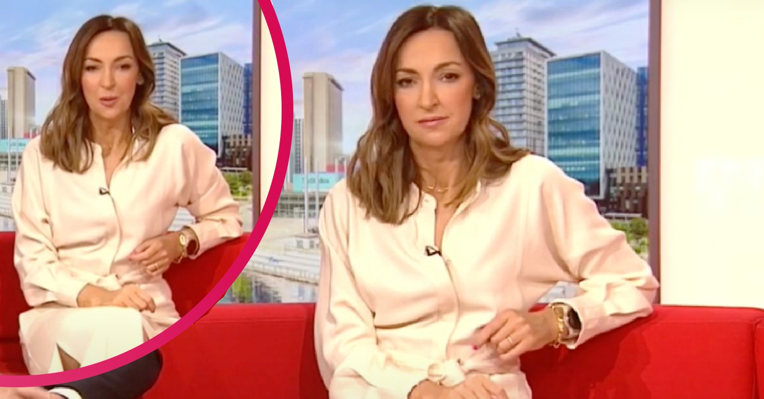 Sally Nugent in cream dress on BBC Breakfast today