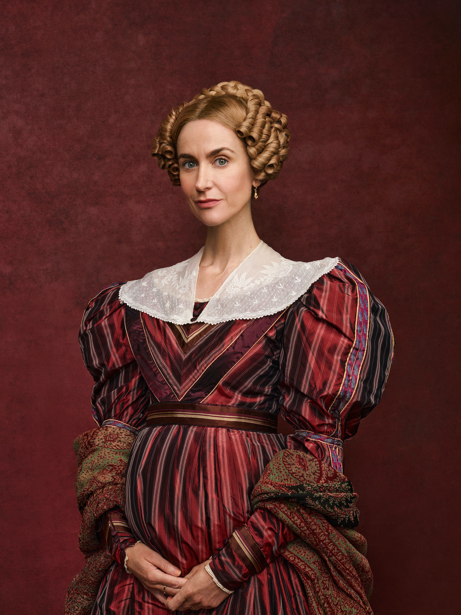 Katherine Kelly smiles as Elizabeth Sutherland in a period-inspired portrait shot