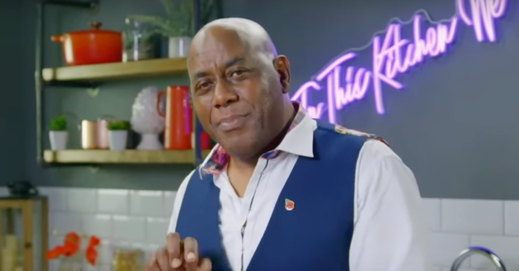 Ainsley Harriott cooking on his kitchen