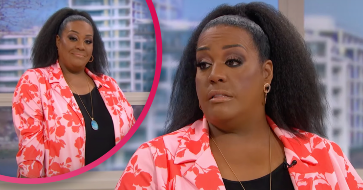 Alison Hammond in a coral top on This Morning