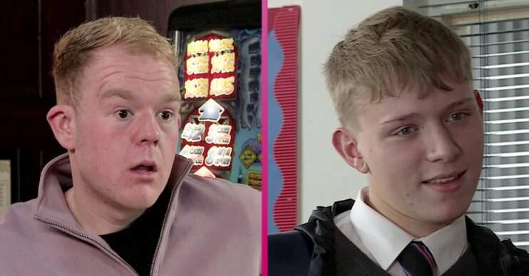 Craig looking worried and Max smirking in Coronation Street