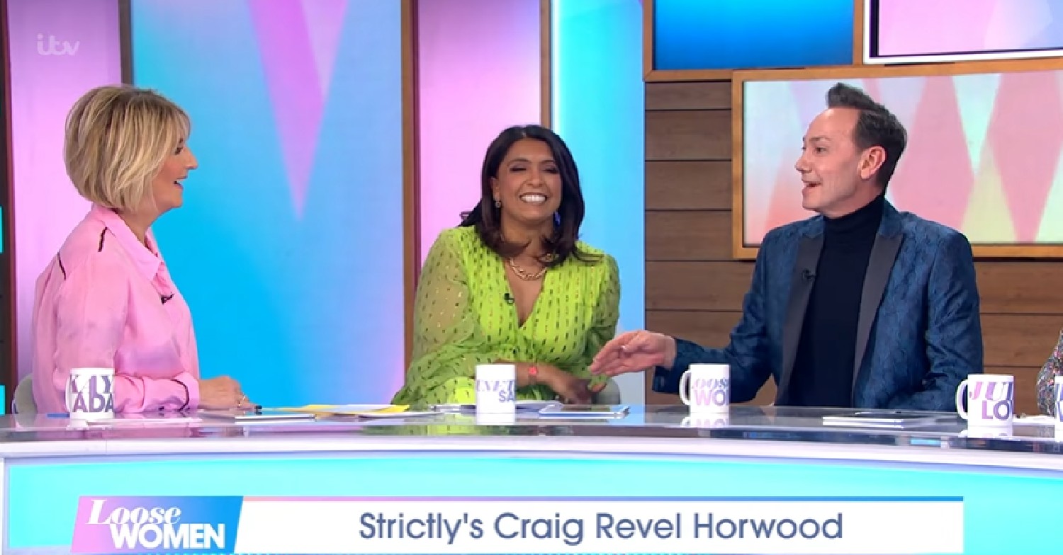 Craig Revel Horwood laughing with Kaye Adams and Sunetra Sarker on Loose Women April 22, 2022