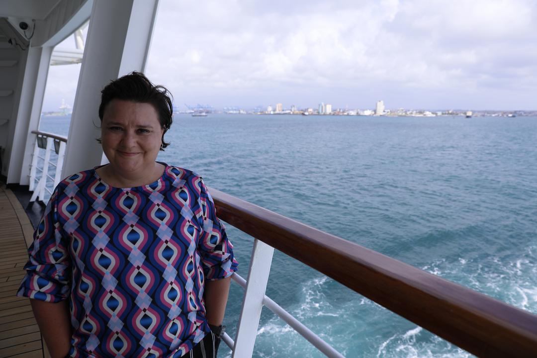 Susan Calman smiles on her cruise ship