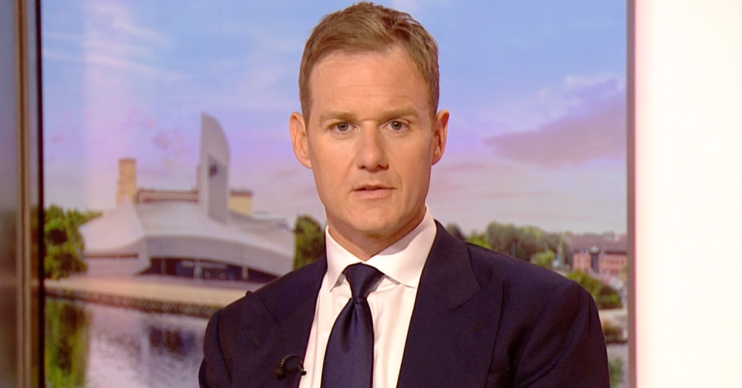 Dan Walker in a suit looking concerned
