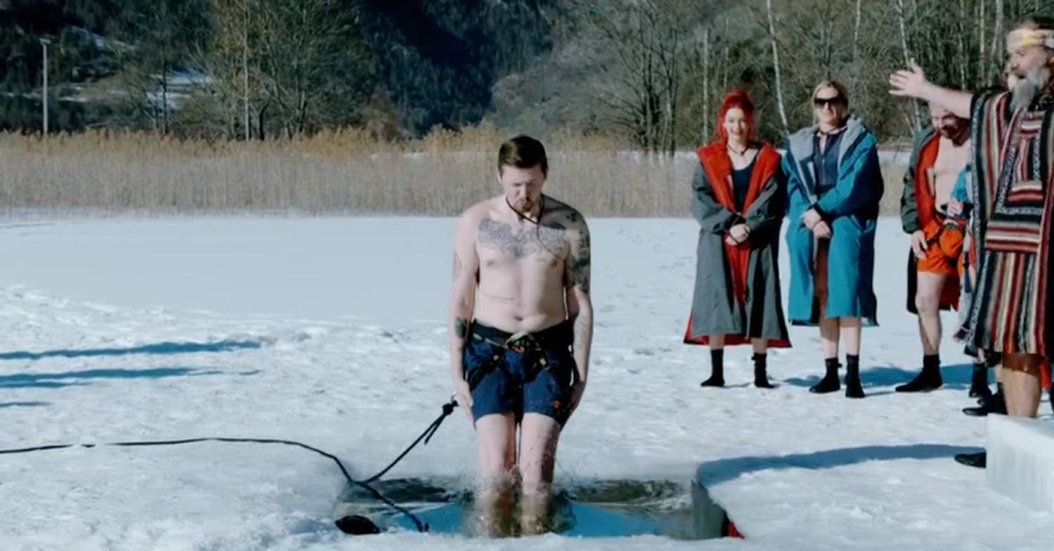 Professor Green takes an icy dip