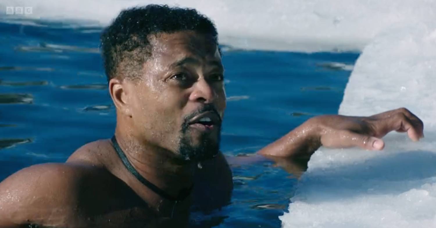 Patrice Evra in the freezing water for Freeze the Fear