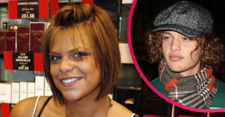 Jade Goody smiling with her son Bobby wearing a hat