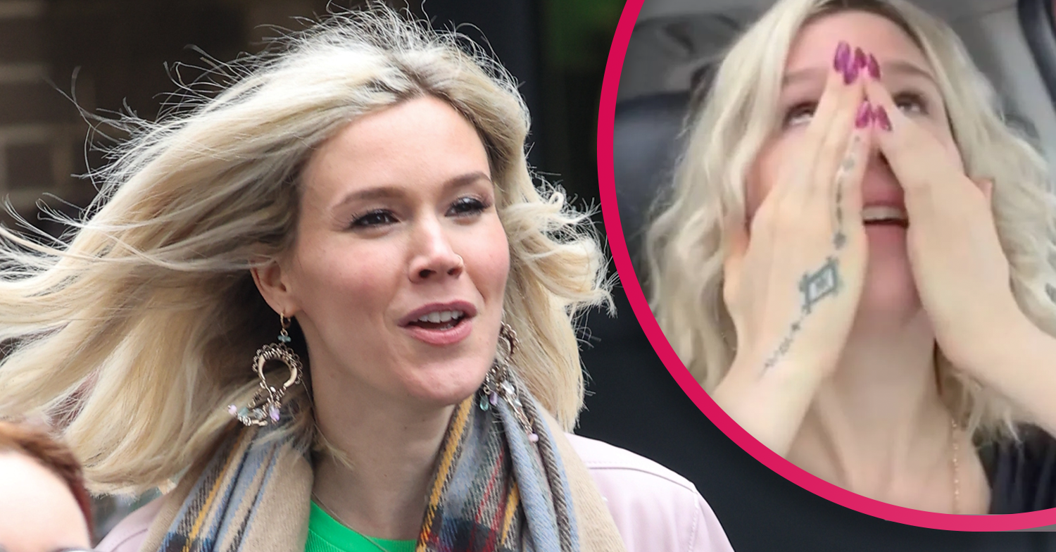 Joss Stone looking windswept and inset of her crying