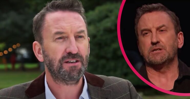 Lee Mack looking at the camera on Bake Off
