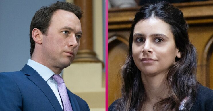 Liam and Meena in court in Emmerdale