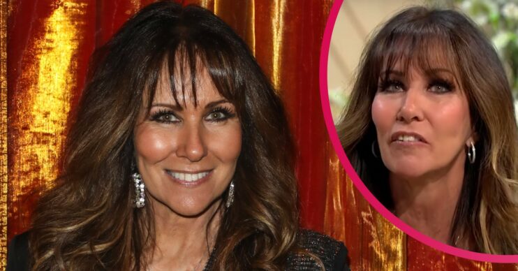 Linda Lusardi posing and being interviewed on Lorraine in two separate images