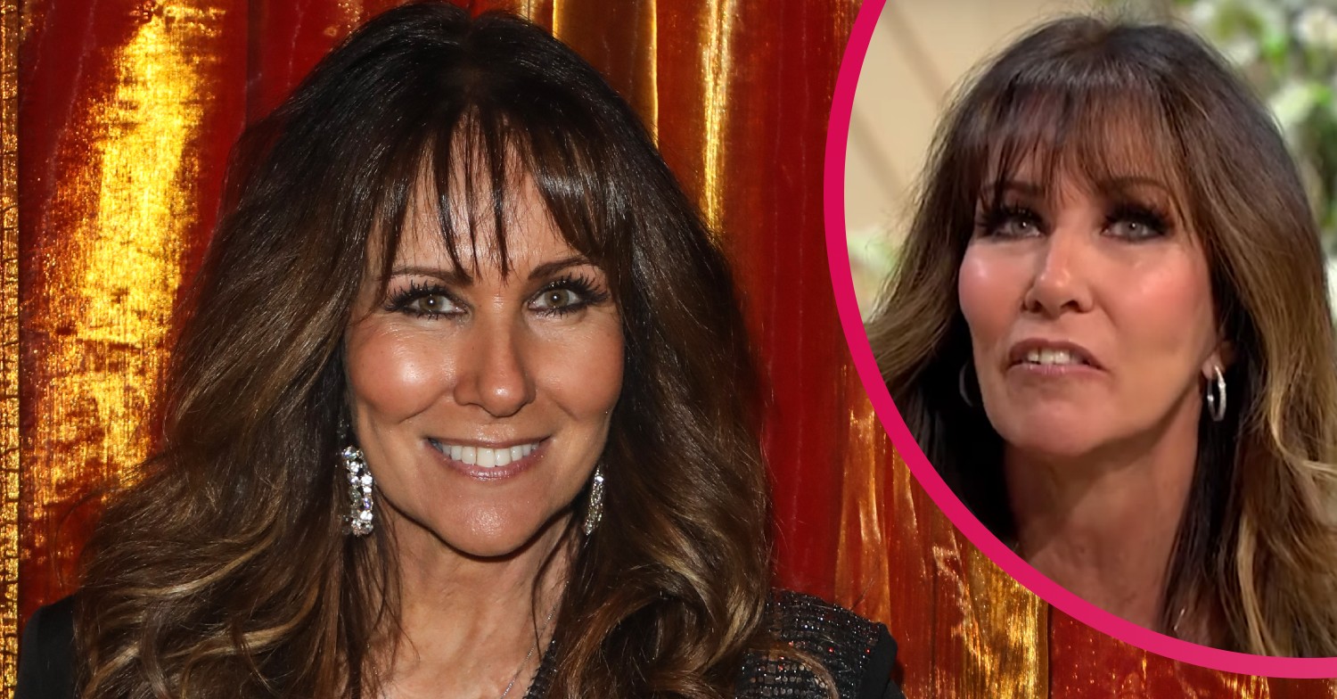 Linda Lusardi posing and being interviewed on Lorraine in two separate images