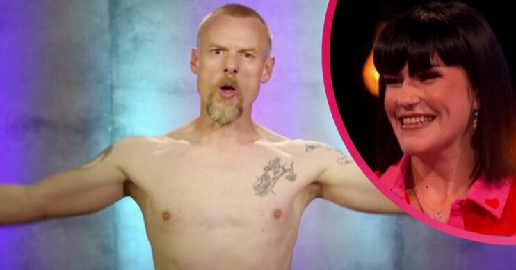 Naked Attraction contestants with their top off and smiling