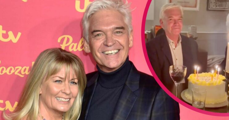Phillip Schofield celebrating his 60th birthday with a cake