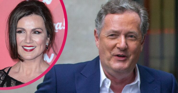 Susanna Reid smiling at ITV Palooza/Piers Morgan speaks to cameras in suit