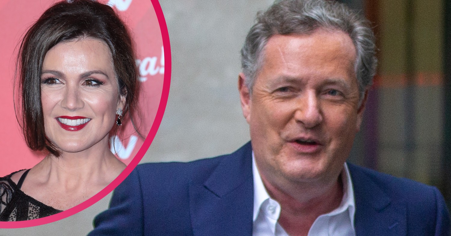 Susanna Reid smiling at ITV Palooza/Piers Morgan speaks to cameras in suit