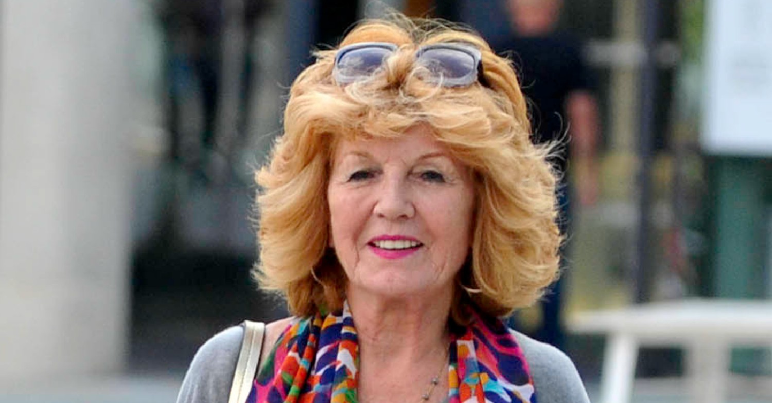 Rula Lenska smiling during a sunny day out in Manchester