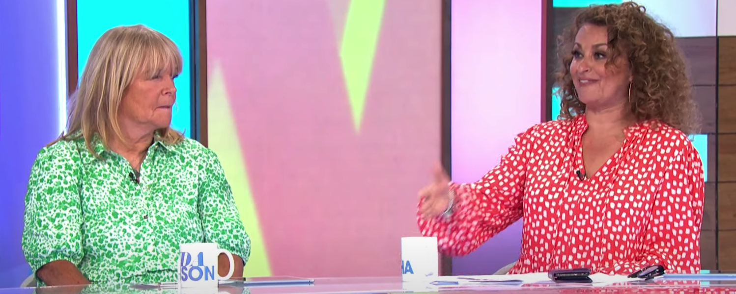 Linda Robson and Nadia Sawalha looking at each other on Loose Women