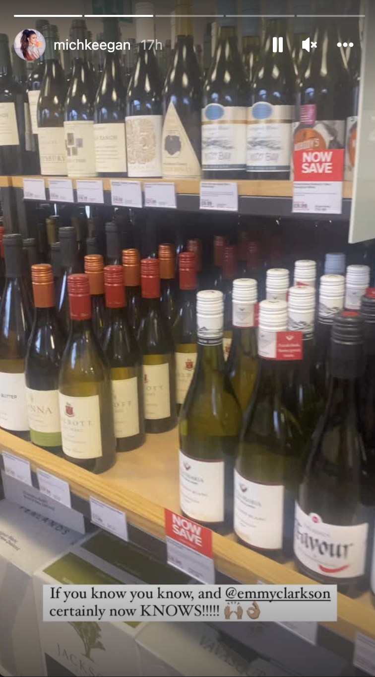 Michelle Keegan shared a picture of the wine aisle to her Instagram 