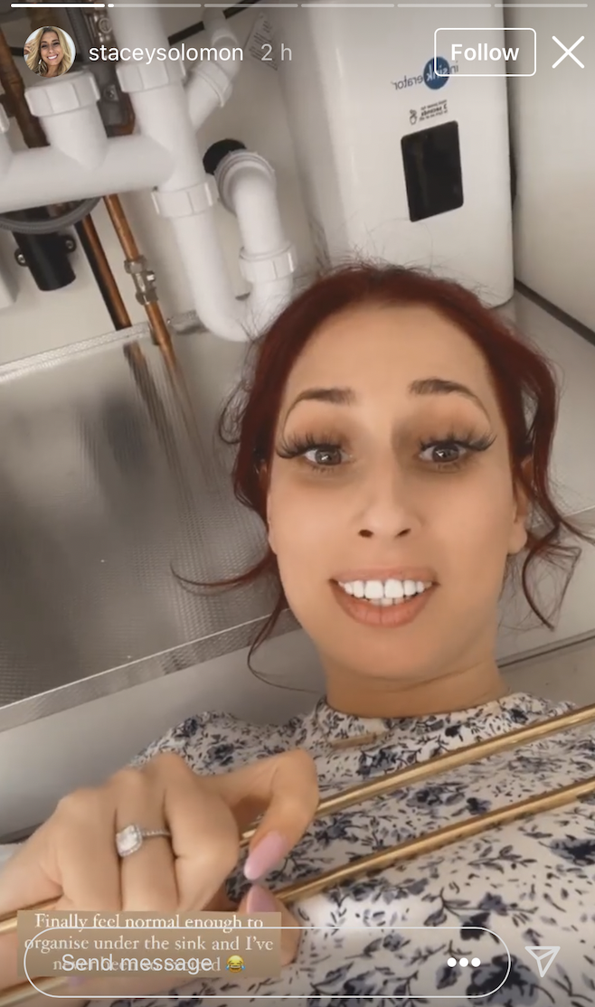 stacey Solomon pictured under her sink