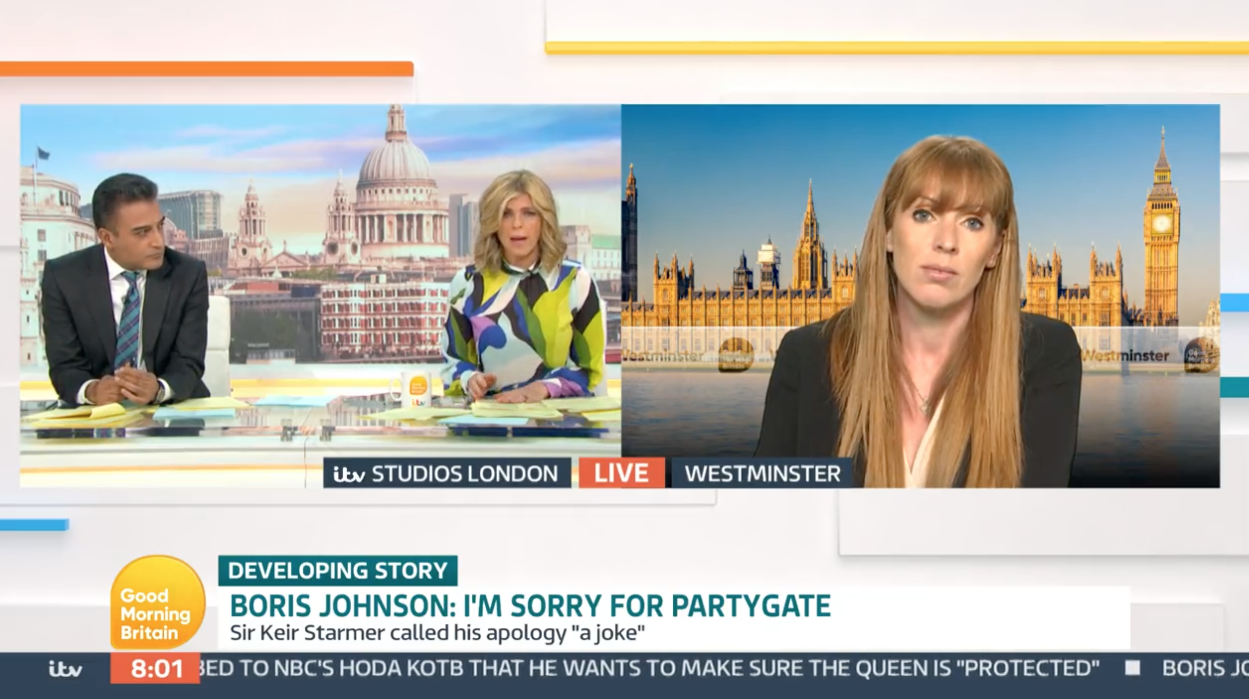 Adil and Kate on GMB chatting to woman with red hair