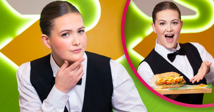 Woman holding a subway sandwich as a lunch idea