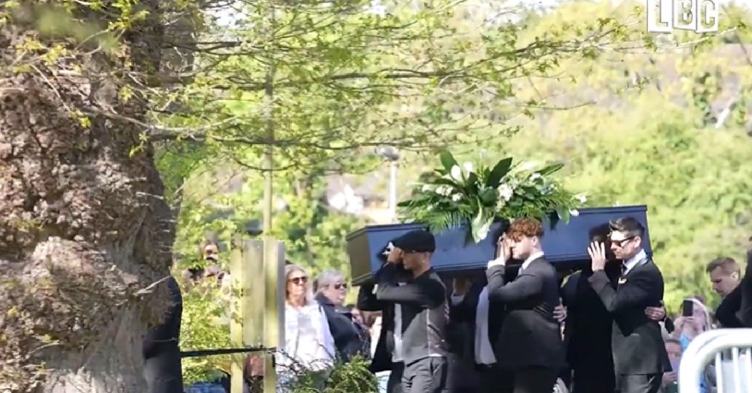 The Wanted stars carry Tom Parker's coffin during funeral today April 20, 2022