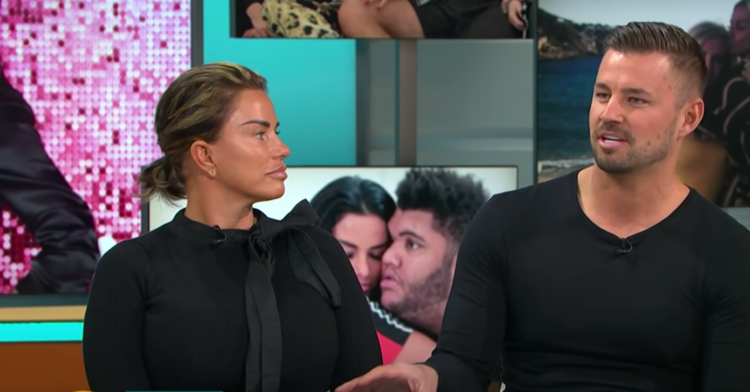 Katie Price watches Carl Woods as he talks on Good Morning Britain