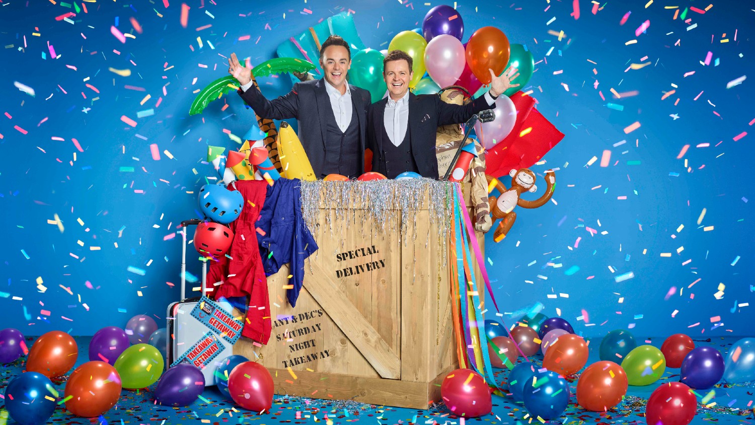 Ant and Dec jumping out of a box on Saturday Night Takeaway