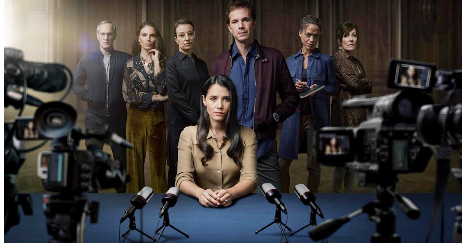 The cast of Deadline on Channel 5 at a press conference