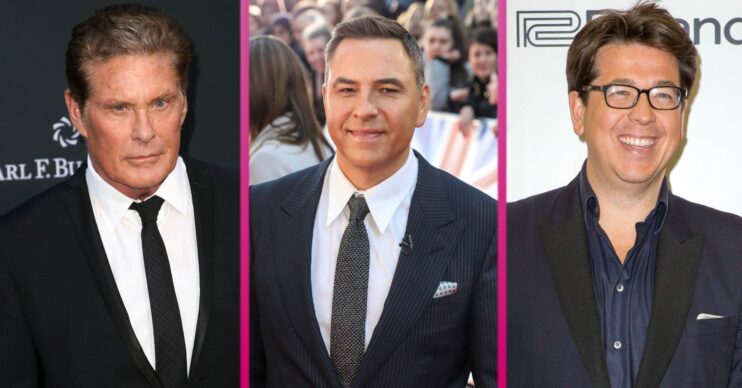 David Hasselhoff, David Walliams and Michael McIntyre smiling on the red carpet