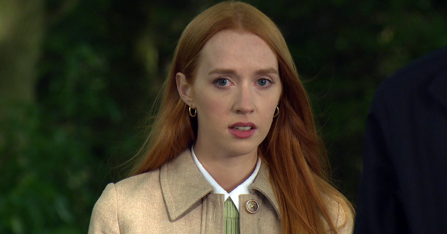 Chloe looking worried in Emmerdale (Credit: ITV)