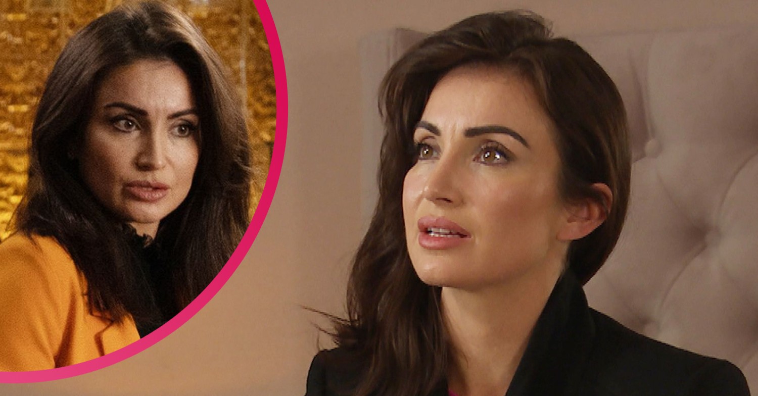 Emmerdale's Leyla - a two headshots comp of her looking anxious and angry