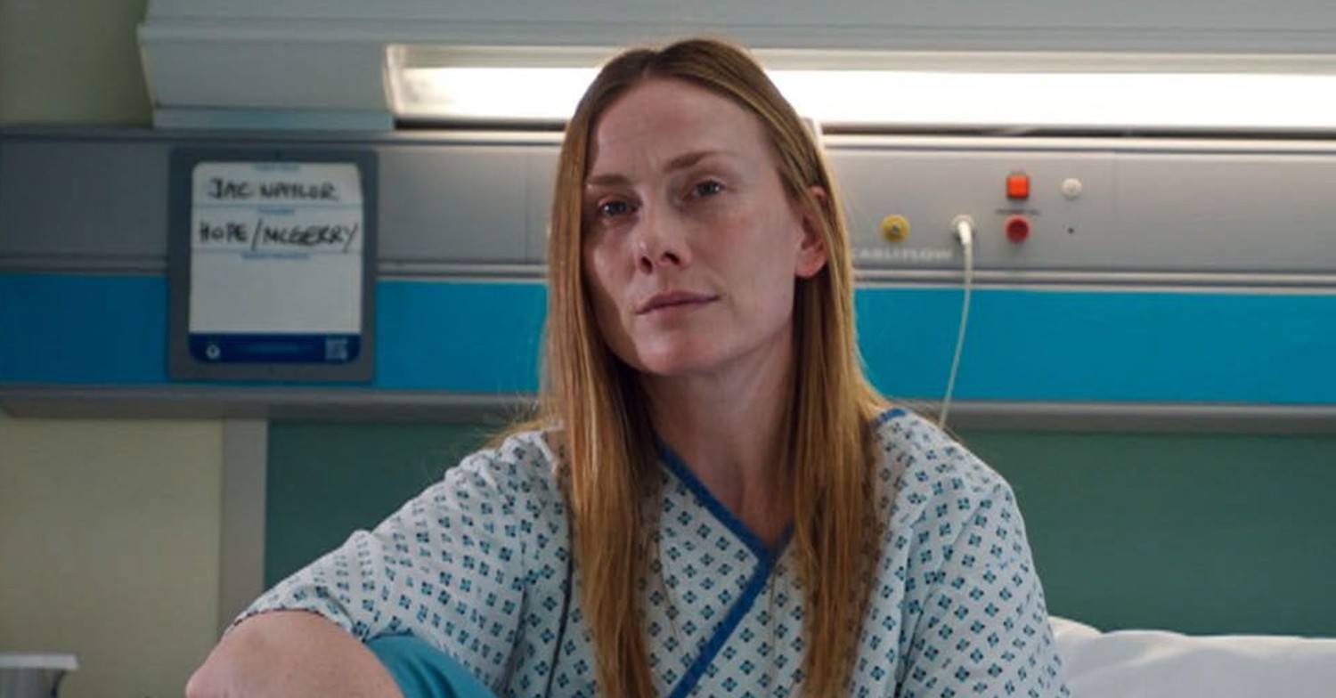 Holby City Jac in a hospital gown 