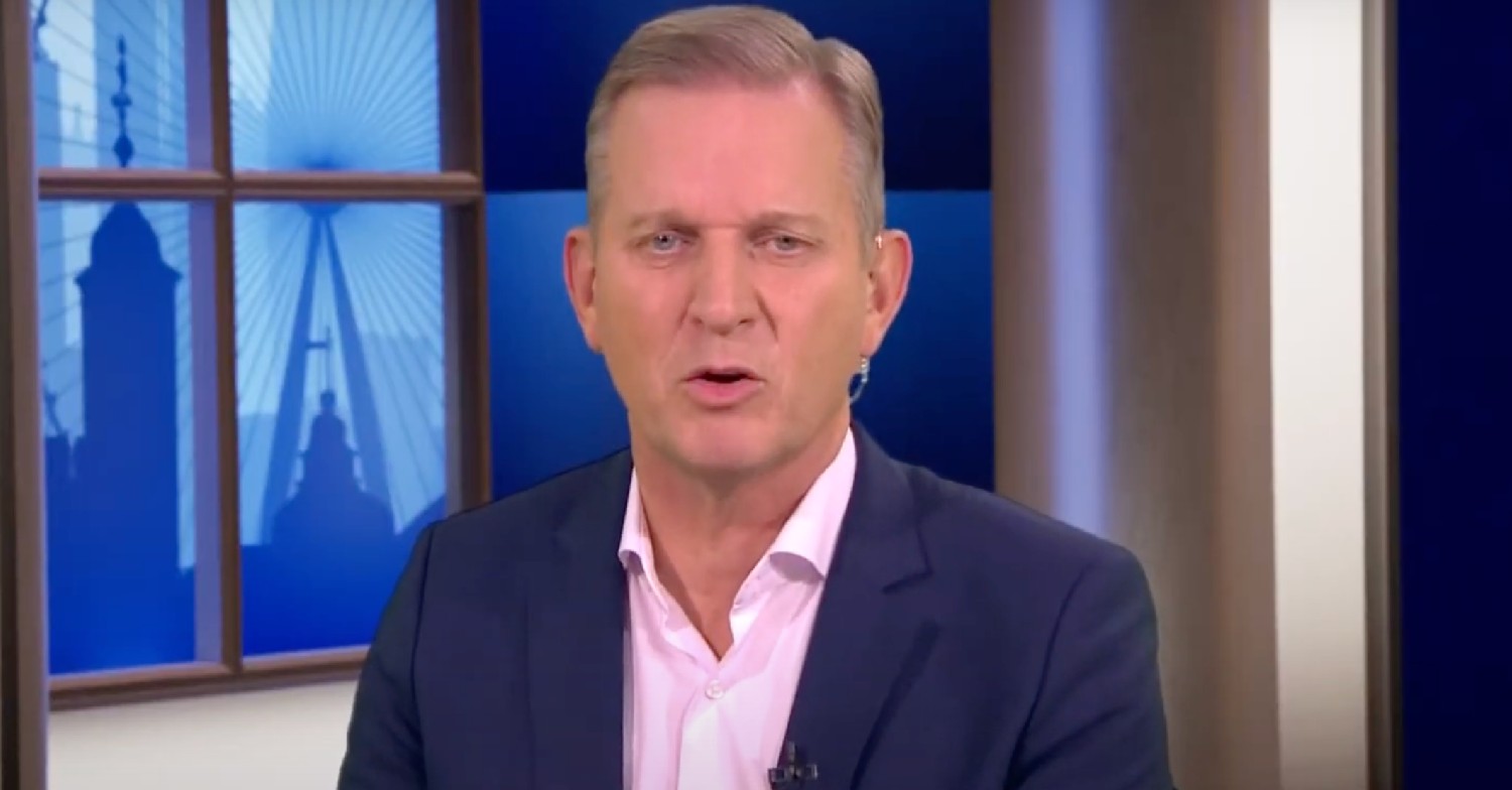 Jeremy Kyle talking on TalkTV in suit