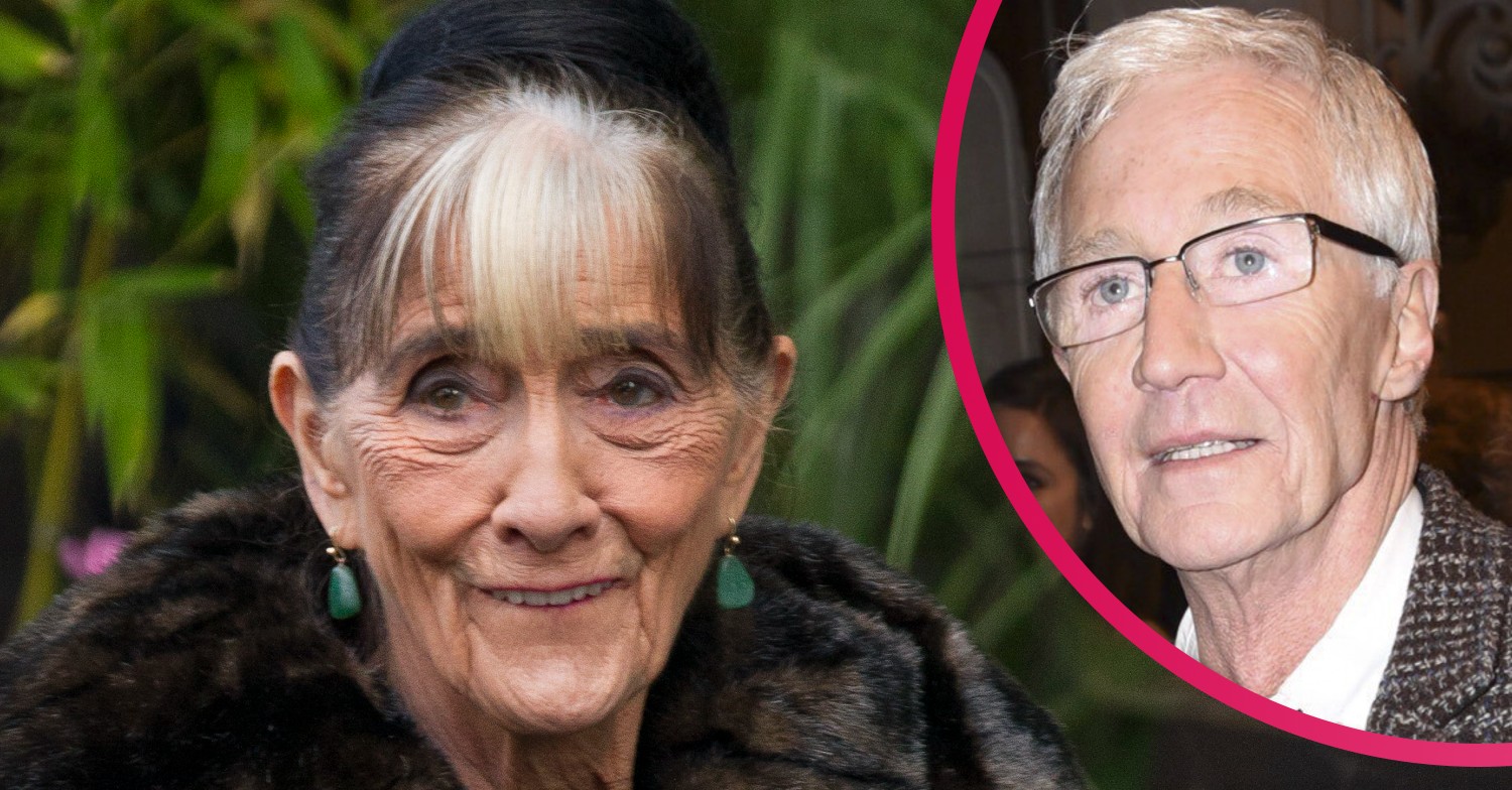 June Brown smiling in fur coat, Paul O'Grady during outing