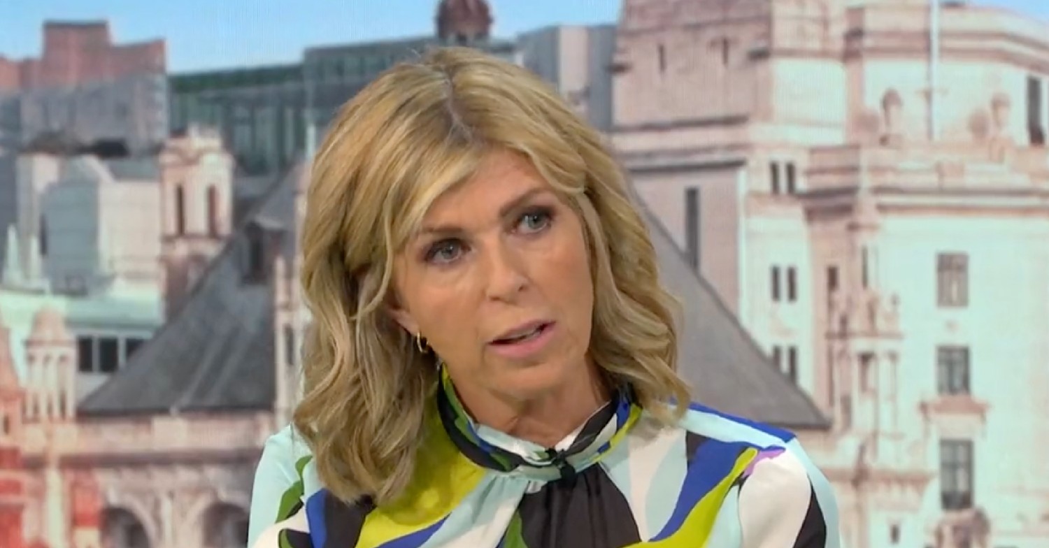 Kate Garraway in patterened top on GMB