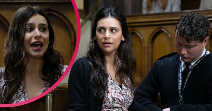 Emmerdale killer Meena with a gurad in court during her trial
